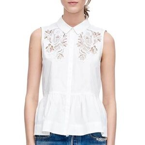 Rebecca Taylor Short Sleeve Medallion Lace Poplin Cotton Top Lace Inlay {$295} 2